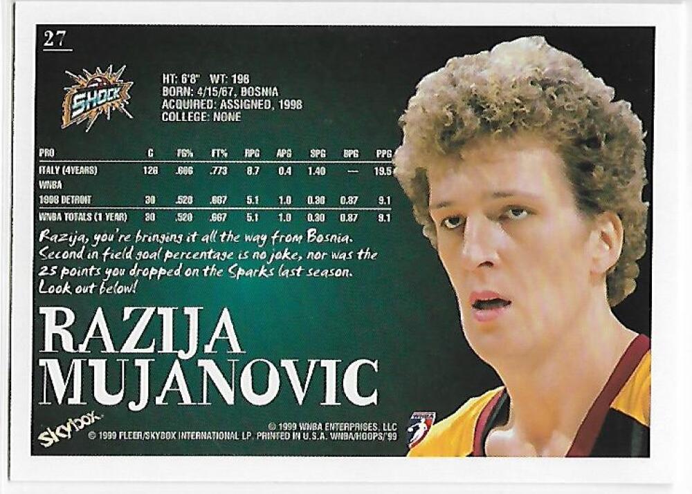 1999-00 Hoops WNBA #27 Razija Mujanovic NM-MT RC Rookie Detroit Shock Basketball Card  Image 2