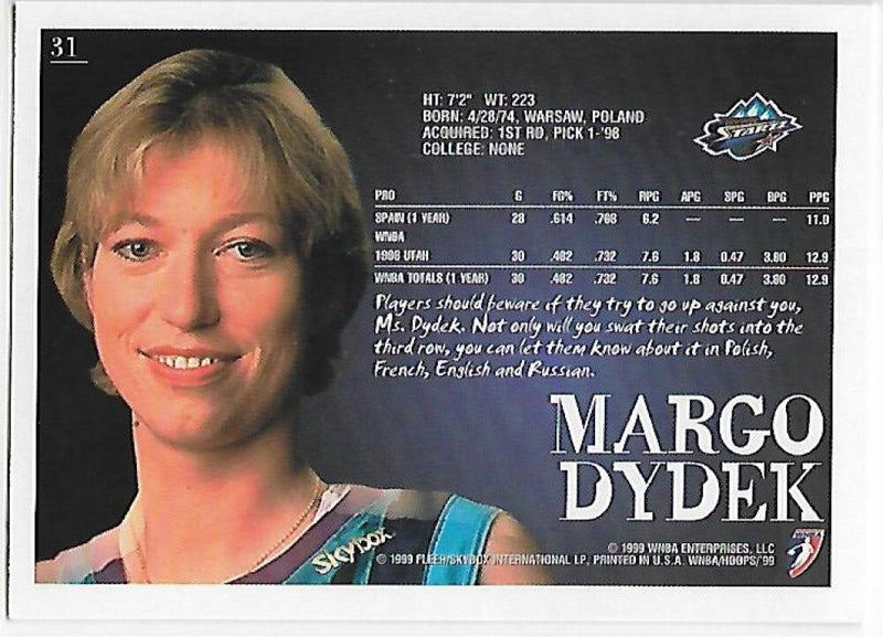 1999-00 Hoops WNBA #31 Margo Dydek NM-MT RC Rookie Utah Starzz Basketball Card  Image 2