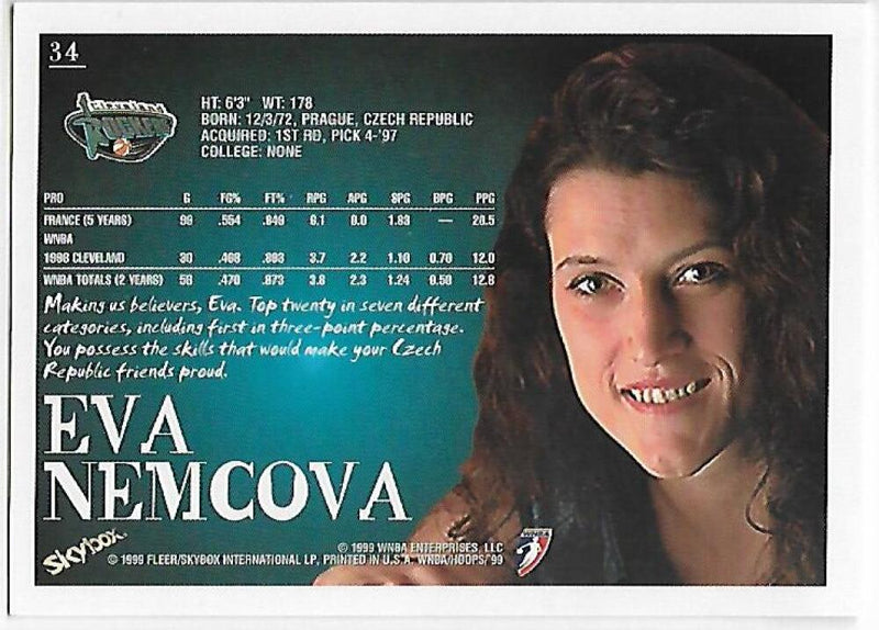 1999-00 Hoops WNBA #34 Eva Nemcova NM-MT Cleveland Rockers Basketball Card  Image 2