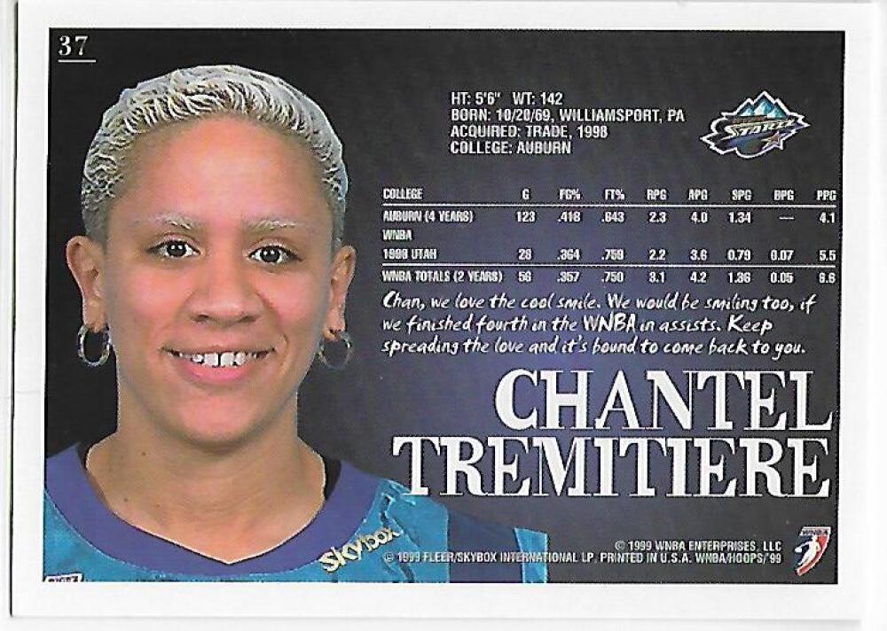 1999-00 Hoops WNBA #37 Chantel Tremitiere NM-MT Utah Starzz Basketball Card  Image 2