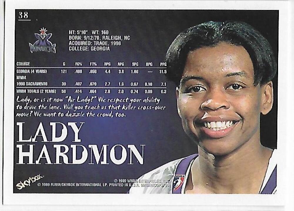 1999-00 Hoops WNBA #38 Lady Hardmon NM-MT Sacramento Monarchs Basketball Card  Image 2
