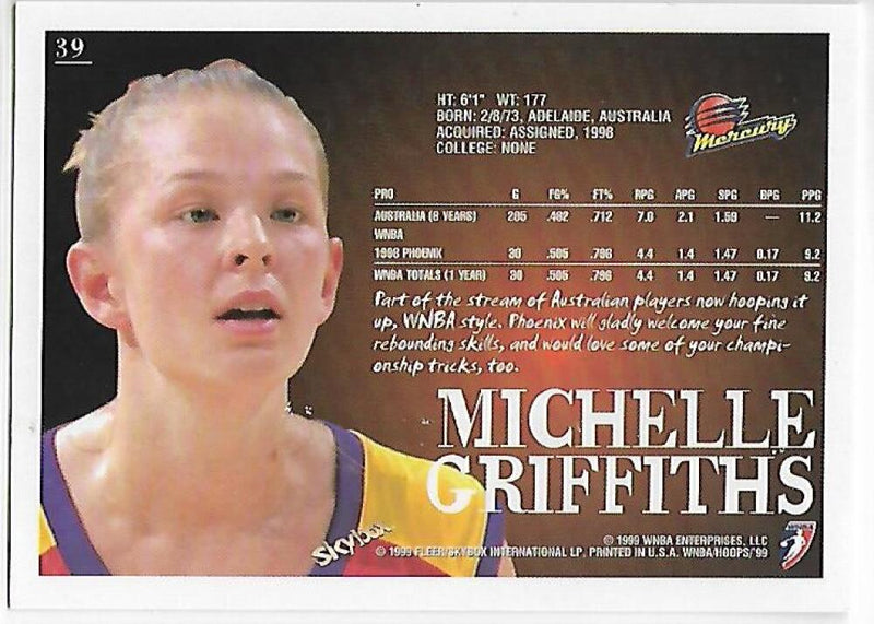 1999-00 Hoops WNBA #39 Michelle Griffiths NM-MT RC Rookie Phoenix Mercury Basketball Card  Image 2