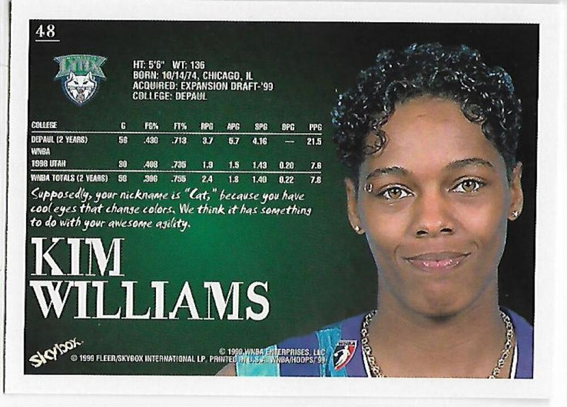 1999-00 Hoops WNBA #48 Kim Williams NM-MT Minnesota Lynx Basketball Card  Image 2