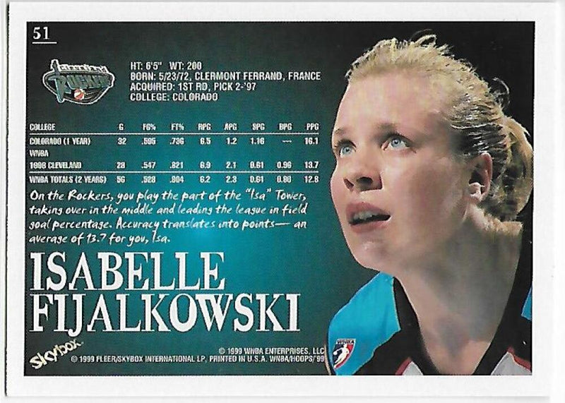 1999-00 Hoops WNBA #51 Isabelle Fijalkowski NM-MT Cleveland Rockers Basketball Card  Image 2
