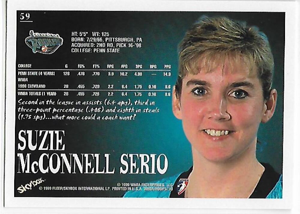 1999-00 Hoops WNBA #59 Suzie McConnell-Serio NM-MT Cleveland Rockers Basketball Card  Image 2