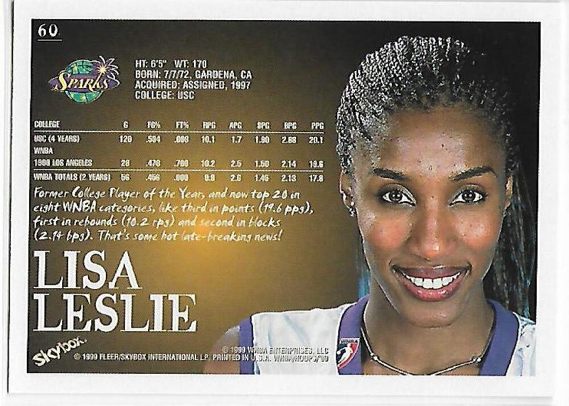 1999-00 Hoops WNBA #60 Lisa Leslie NM-MT Los Angeles Sparks Basketball Card  Image 2