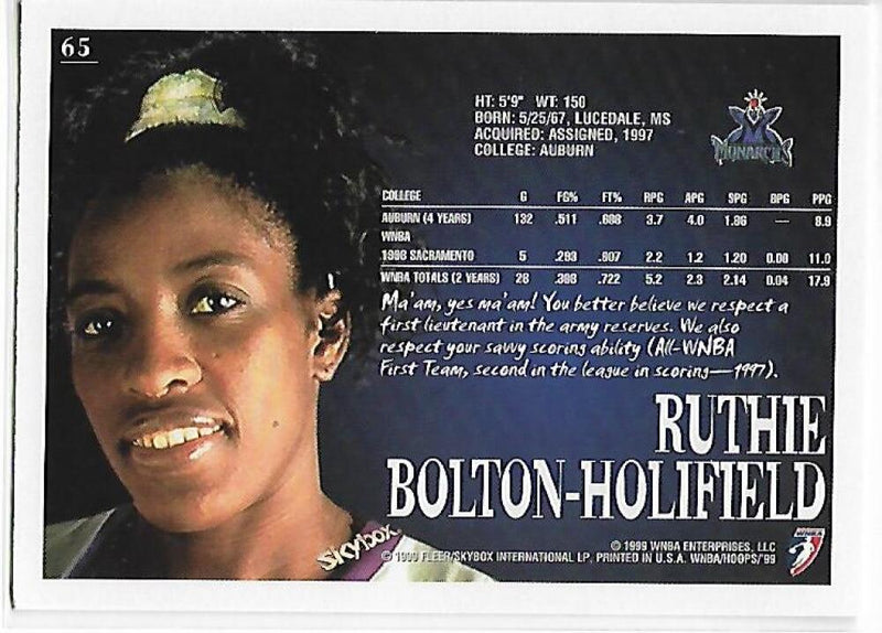 1999-00 Hoops WNBA #65 Ruthie Bolton NM-MT Sacramento Monarchs Basketball Card  Image 2