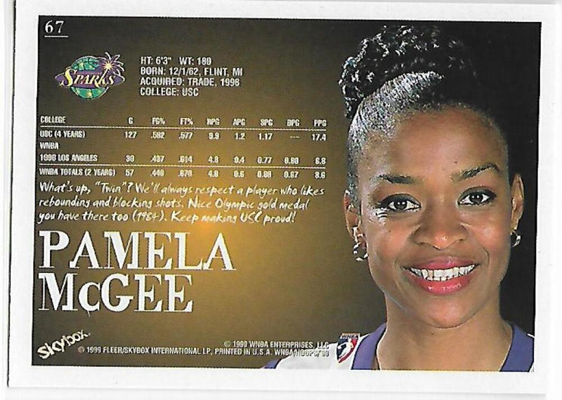 1999-00 Hoops WNBA #67 Pamela McGee NM-MT Los Angeles Sparks Basketball Card  Image 2