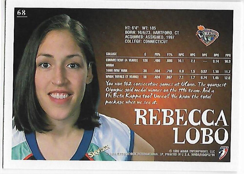 1999-00 Hoops WNBA #68 Rebecca Lobo NM-MT New York Liberty Basketball Card  Image 2