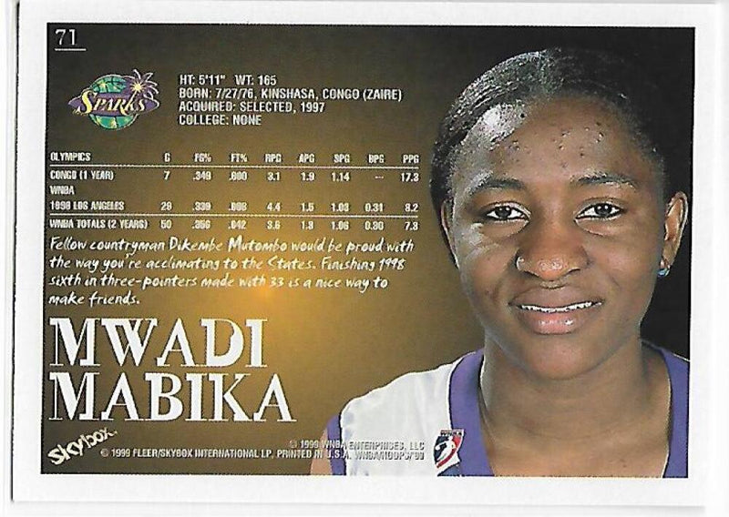 1999-00 Hoops WNBA #71 Mwadi Mabika NM-MT Los Angeles Sparks Basketball Card  Image 2