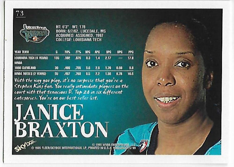 1999-00 Hoops WNBA #73 Janice Braxton NM-MT Cleveland Rockers Basketball Card  Image 2