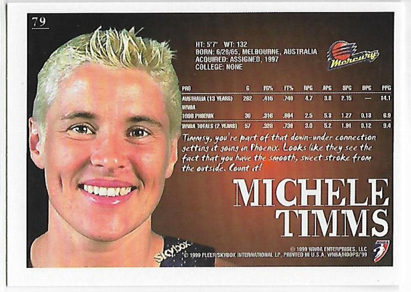 1999-00 Hoops WNBA #79 Michele Timms NM-MT Phoenix Mercury Basketball Card  Image 2