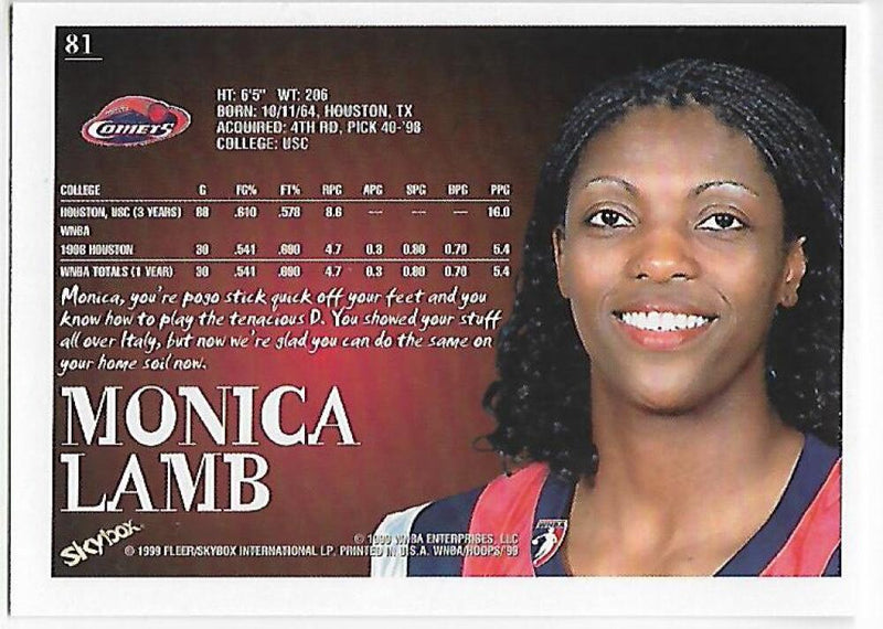 1999-00 Hoops WNBA #81 Monica Lamb NM-MT RC Rookie Houston Comets Basketball Card  Image 2