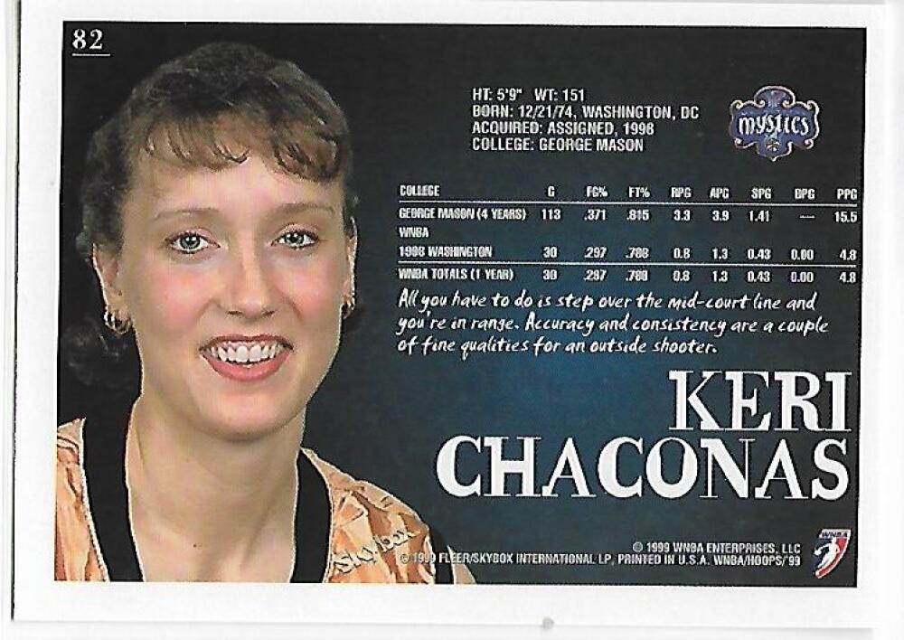 1999-00 Hoops WNBA #82 Keri Chaconas NM-MT RC Rookie Washington Mystics Basketball Card  Image 2