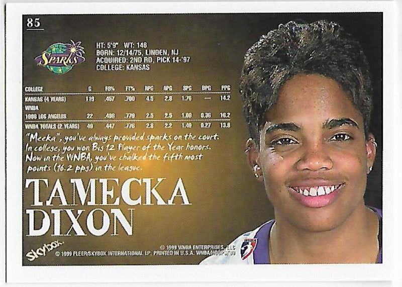 1999-00 Hoops WNBA #85 Tamecka Dixon NM-MT Los Angeles Sparks Basketball Card  Image 2