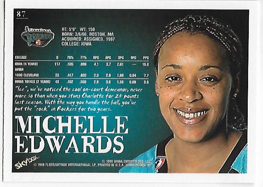 1999-00 Hoops WNBA #87 Michelle Edwards NM-MT Cleveland Rockers Basketball Card  Image 2