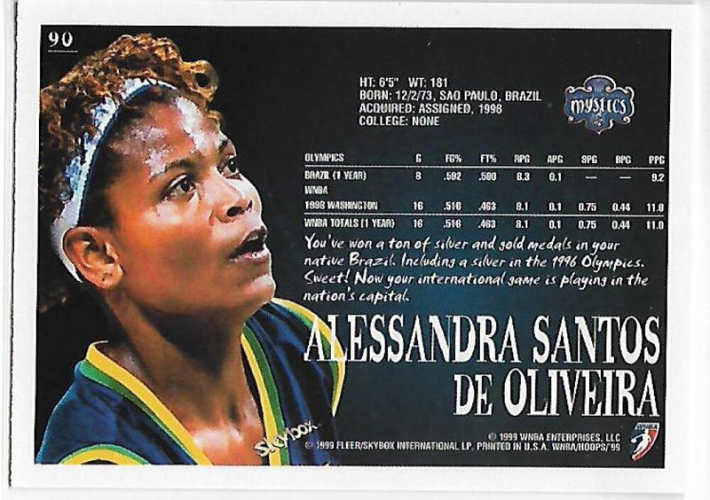1999-00 Hoops WNBA #90 Alessandra Santos de Oliveira NM-MT RC Rookie Washington Mystics Basketball Card  Image 2