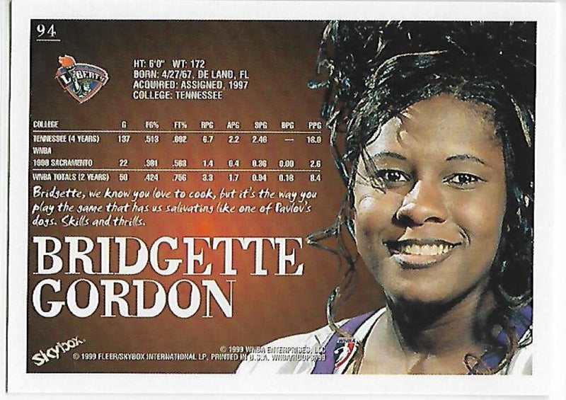 1999-00 Hoops WNBA #94 Bridgette Gordon NM-MT Sacramento Monarchs Basketball Card  Image 2