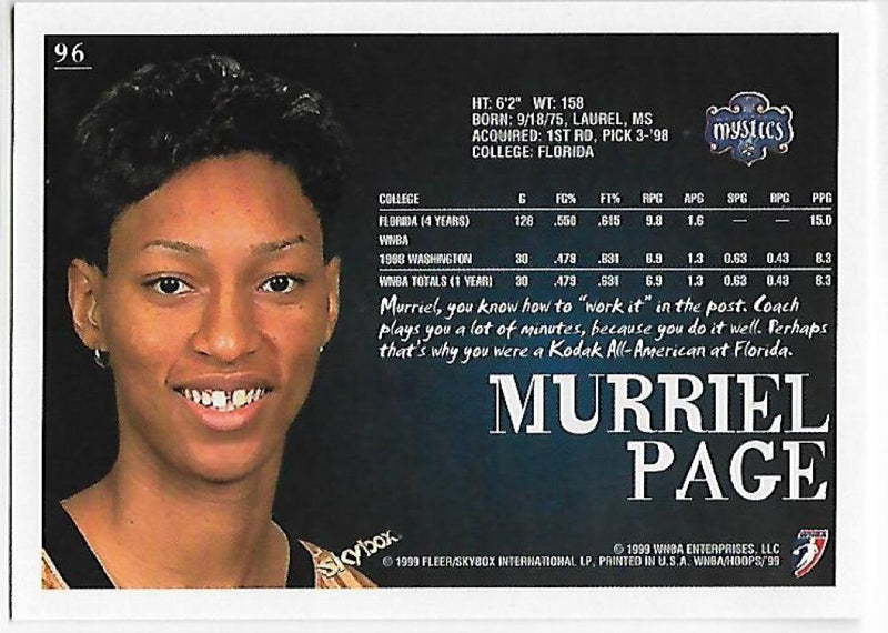 1999-00 Hoops WNBA #96 Murriel Page NM-MT Washington Mystics Basketball Card  Image 2