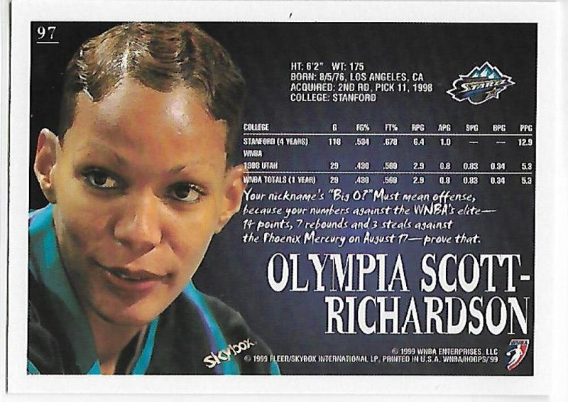 1999-00 Hoops WNBA #98 Adrienne Johnson NM-MT RC Rookie Orlando Miracle Basketball Card  Image 2