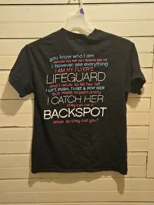 Backspot Graphic T-Shirt Black Cheerleading Lifeguard Backspot Slogan Tee - Apparel