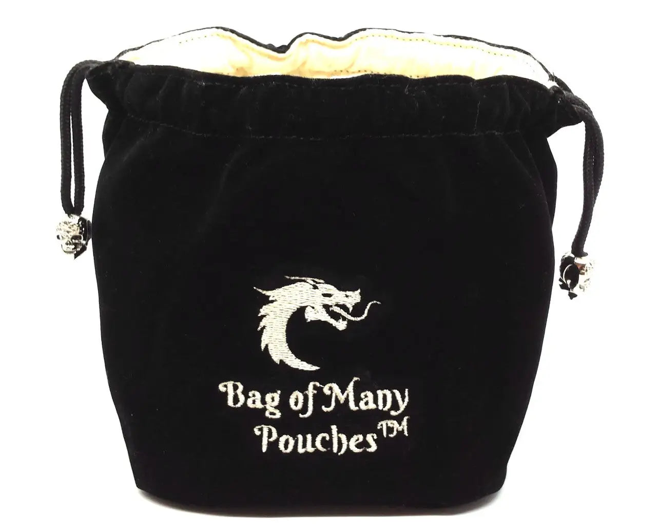 Black velvet dice bag with white dragon emblem for school dice and pouches dice storage
