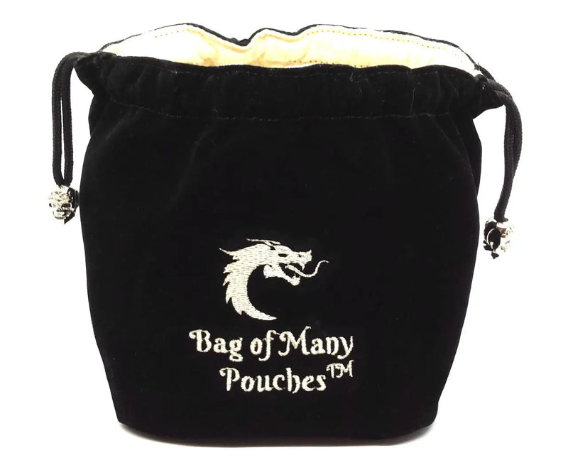 Black velvet dice bag with white dragon emblem for school dice and pouches dice storage