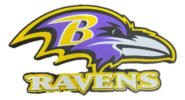 Baltimore Ravens wall sign featuring a Ravens 3D printed logo sticker for NFL decor