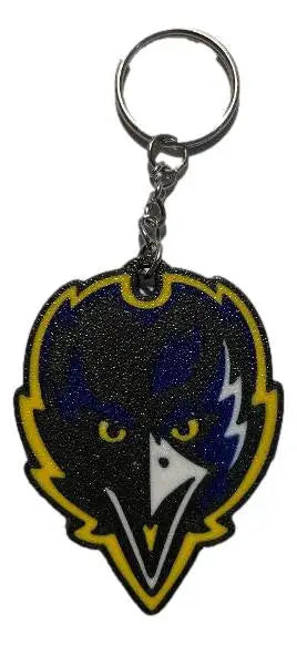 Baltimore Ravens face keychain with black and yellow raven head design for Ravens fans