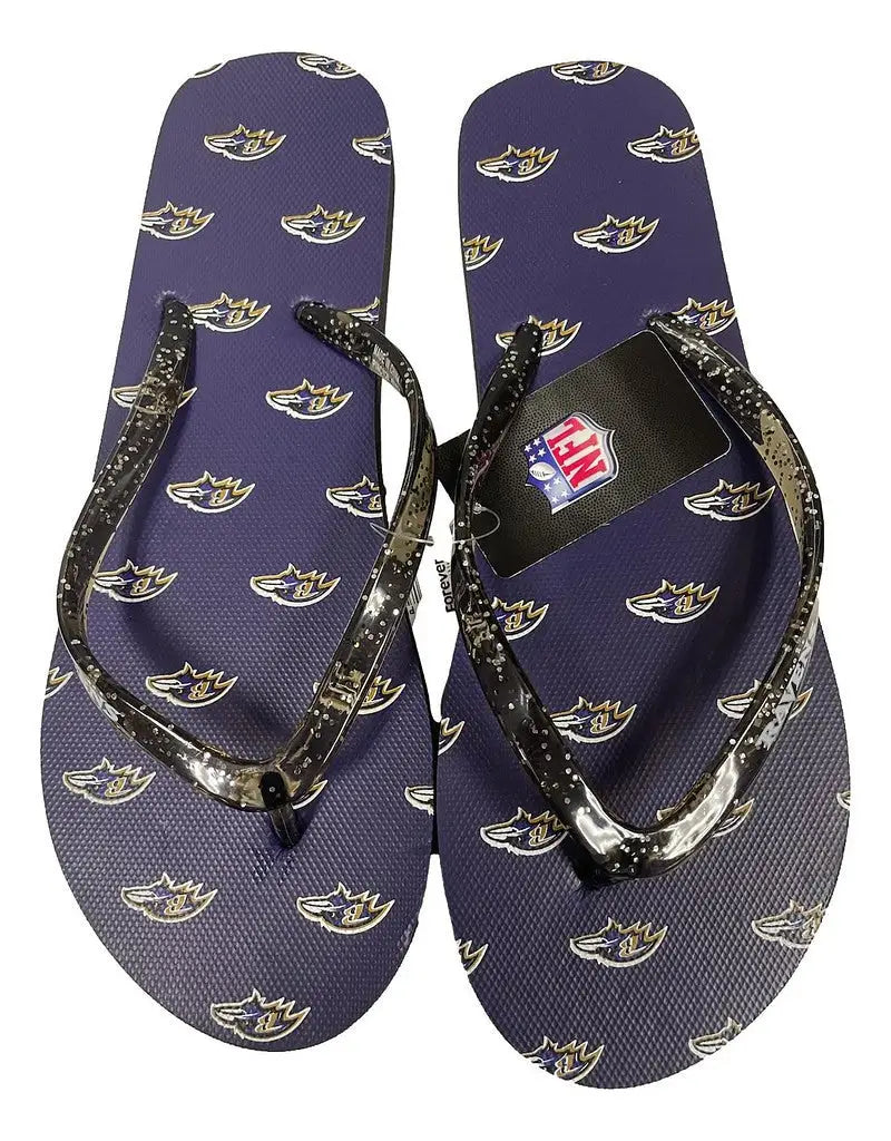 Navy blue Glitter Thong Flip Flop Sandals with crown pattern and camouflage straps
