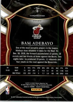 Bam Adebayo - 2020-21 Panini Select - #8 - Green White Purple Basketball - Basketball Card Single