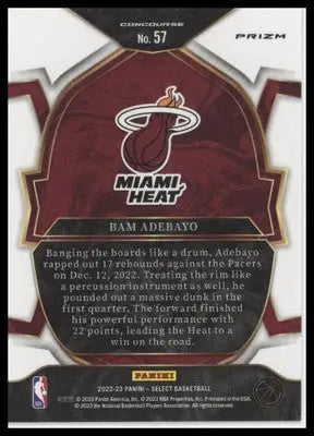Bam Adebayo 2022-23 Panini Select Red Cracked Ice Prizms #57 Miami Heat - Basketball Card Single