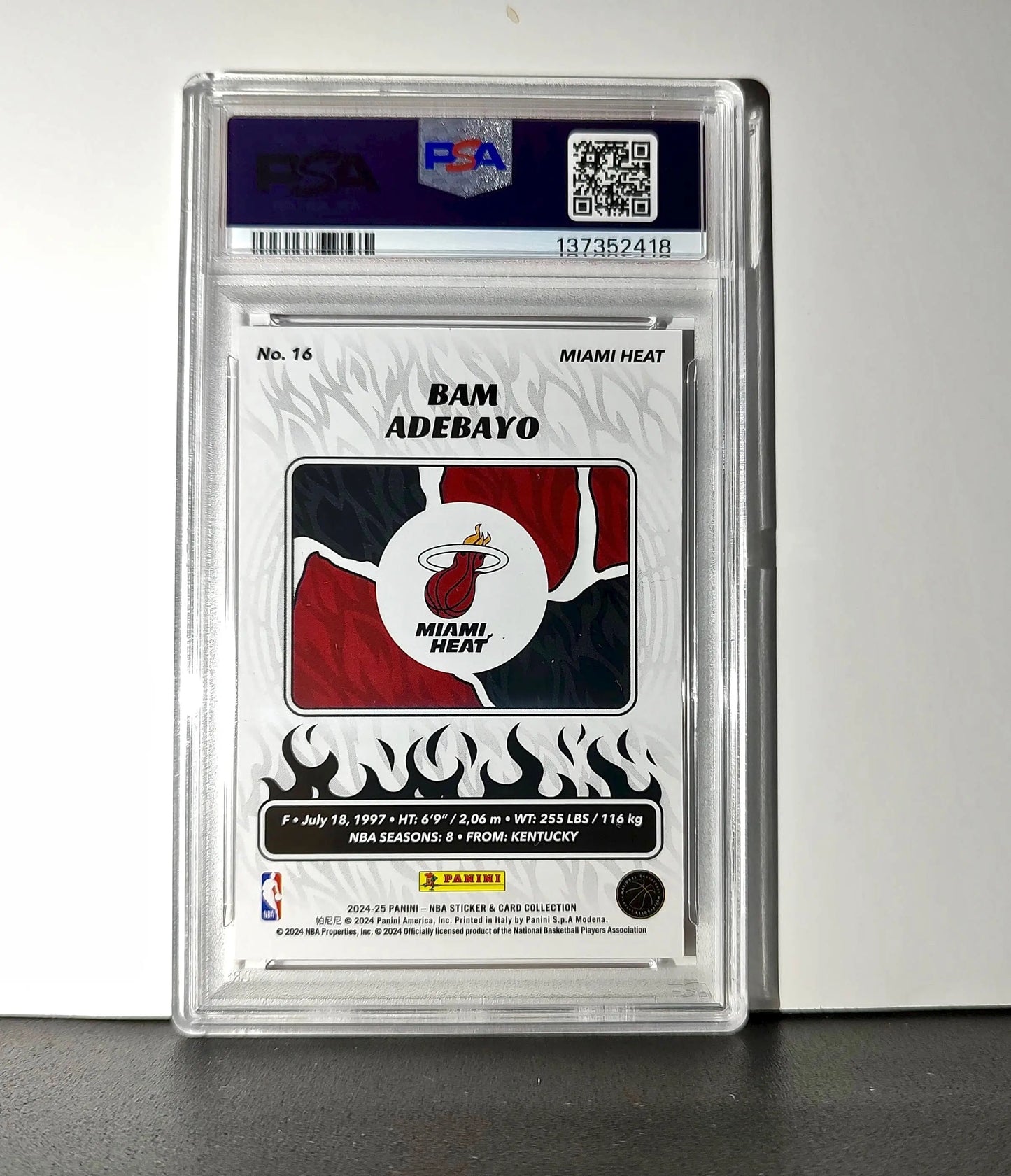 Bam Adebayo 2024-25 Panini NBA #16 Sticker 66/100 Red Foil PSA 8 NM-MT - Basketball Card Single