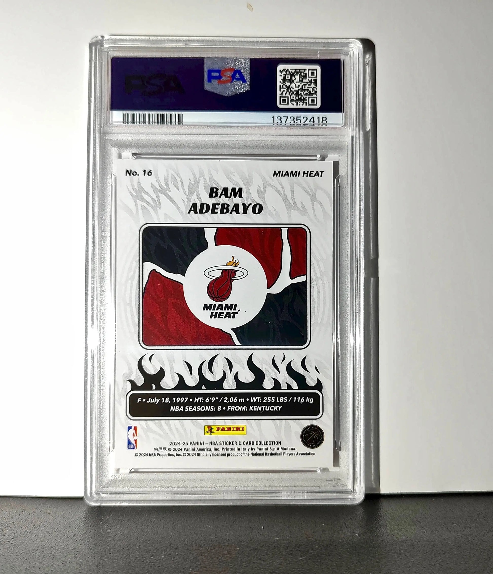 Bam Adebayo 2024-25 Panini NBA #16 Sticker 66/100 Red Foil PSA 8 NM-MT - Basketball Card Single