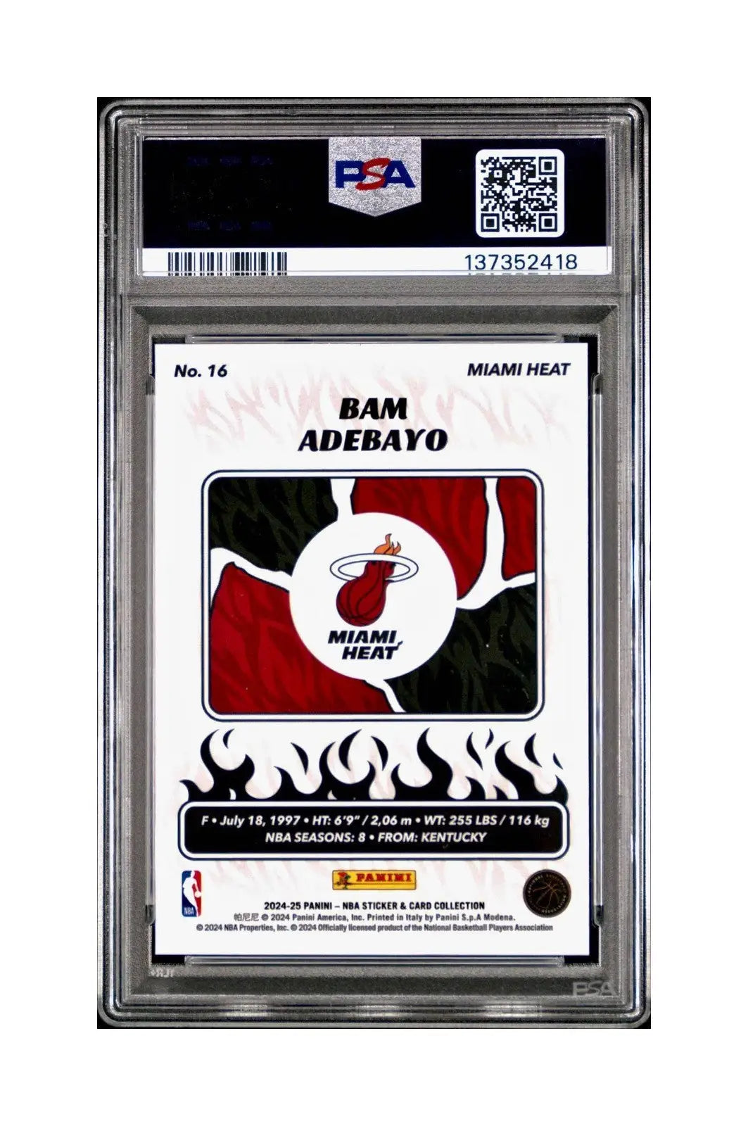 Bam Adebayo 2024-25 Panini NBA #16 Sticker 66/100 Red Foil PSA 8 NM-MT - Basketball Card Single