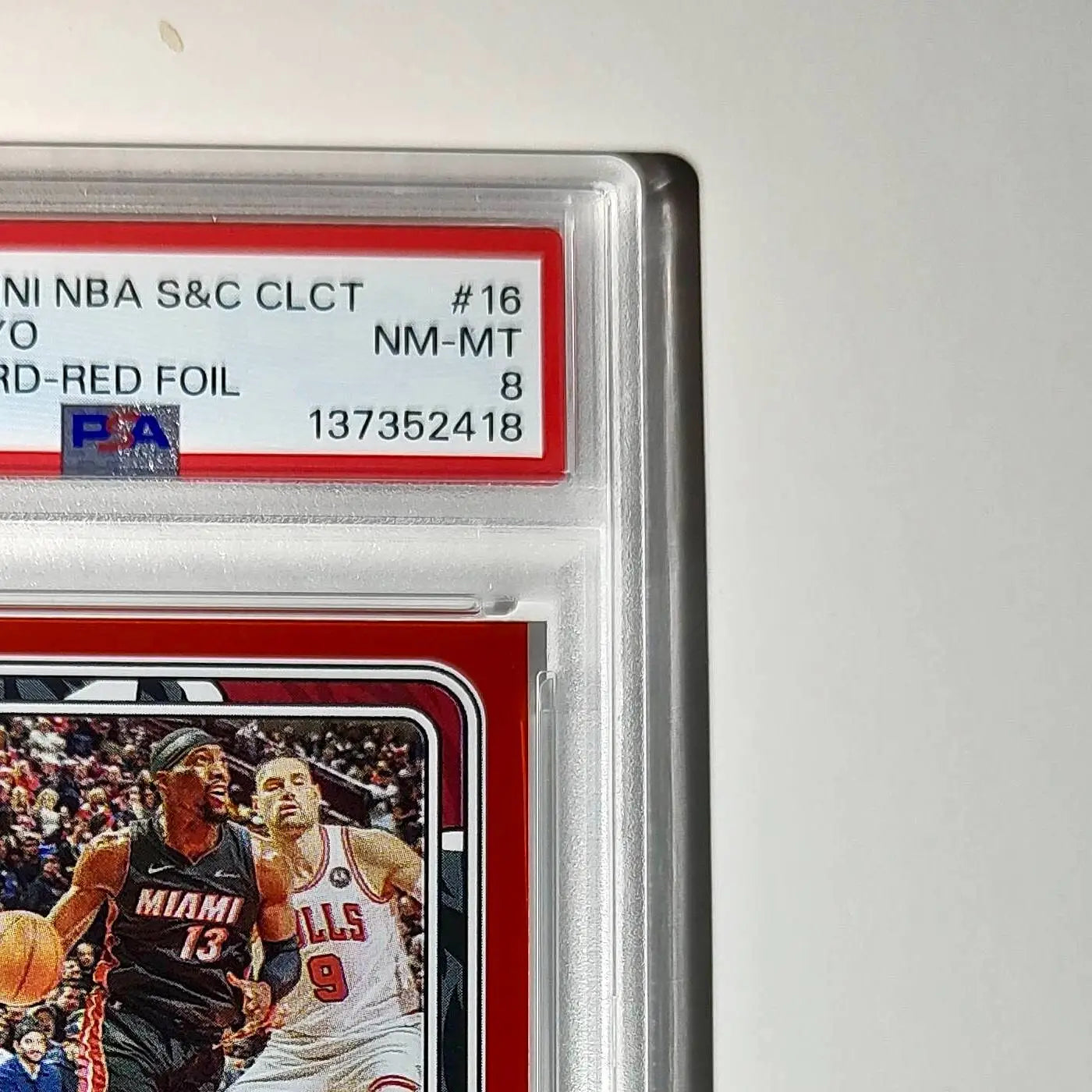 Bam Adebayo 2024-25 Panini NBA #16 Sticker 66/100 Red Foil PSA 8 NM-MT - Basketball Card Single