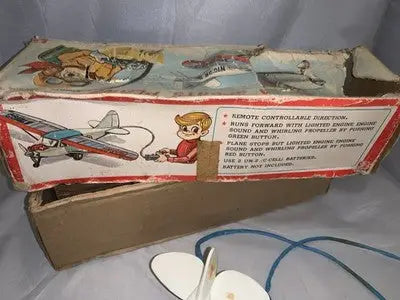 BANDAI BATTERY OPERATED TIN & PLASTIC CESSNA PLANE W/TETHERED R/C & BOX - Action Figure & Toy