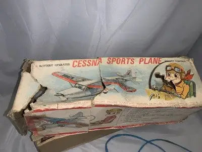BANDAI BATTERY OPERATED TIN & PLASTIC CESSNA PLANE W/TETHERED R/C & BOX - Action Figure & Toy