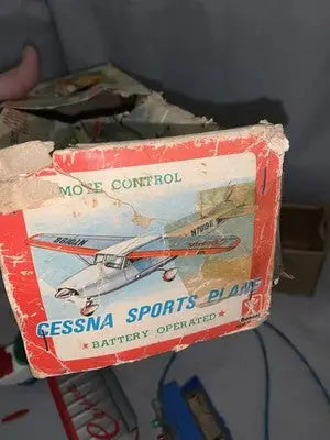 BANDAI BATTERY OPERATED TIN & PLASTIC CESSNA PLANE W/TETHERED R/C & BOX - Action Figure & Toy