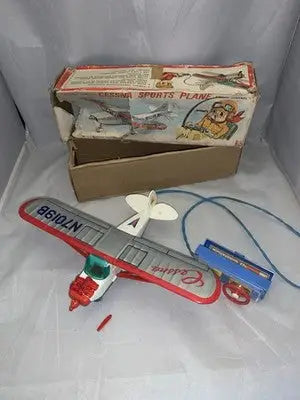 BANDAI BATTERY OPERATED TIN & PLASTIC CESSNA PLANE W/TETHERED R/C & BOX - Action Figure & Toy