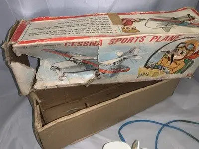 BANDAI BATTERY OPERATED TIN & PLASTIC CESSNA PLANE W/TETHERED R/C & BOX - Action Figure & Toy