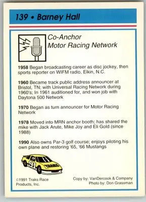 Barney Hall - 1991 Traks - #139 - Racing - Racing Card Single