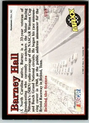 Barney Hall - 1992 Maxx Update Black - #U23 - Racing - Racing Card Single