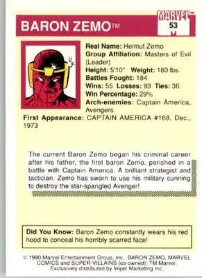 Baron Zemo - 1990 Impel Marvel Universe - #53 - Non_sport - Non-Sports Card Single