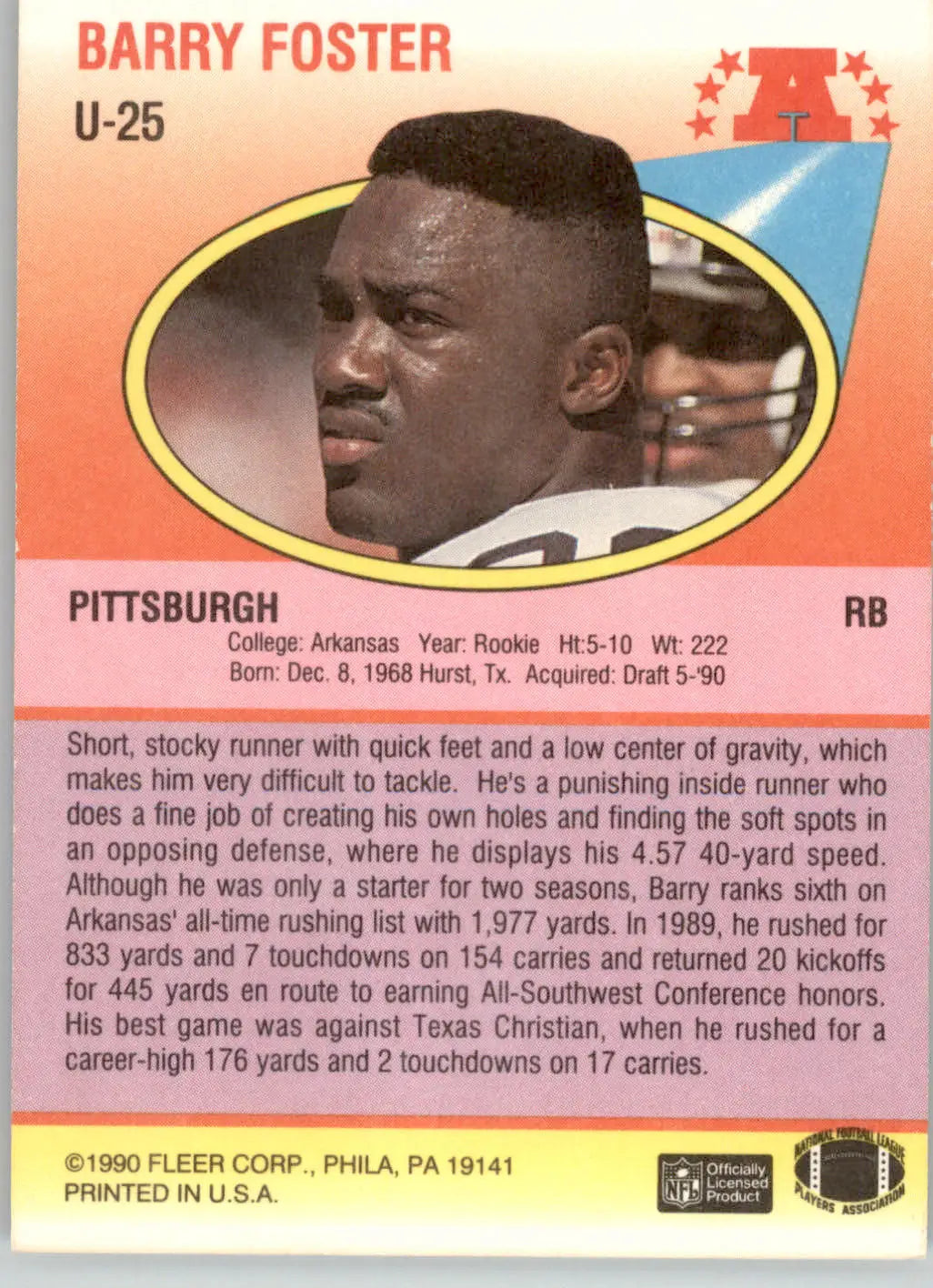 Barry Foster - 1990 Fleer Update - #U-25 - RC Football