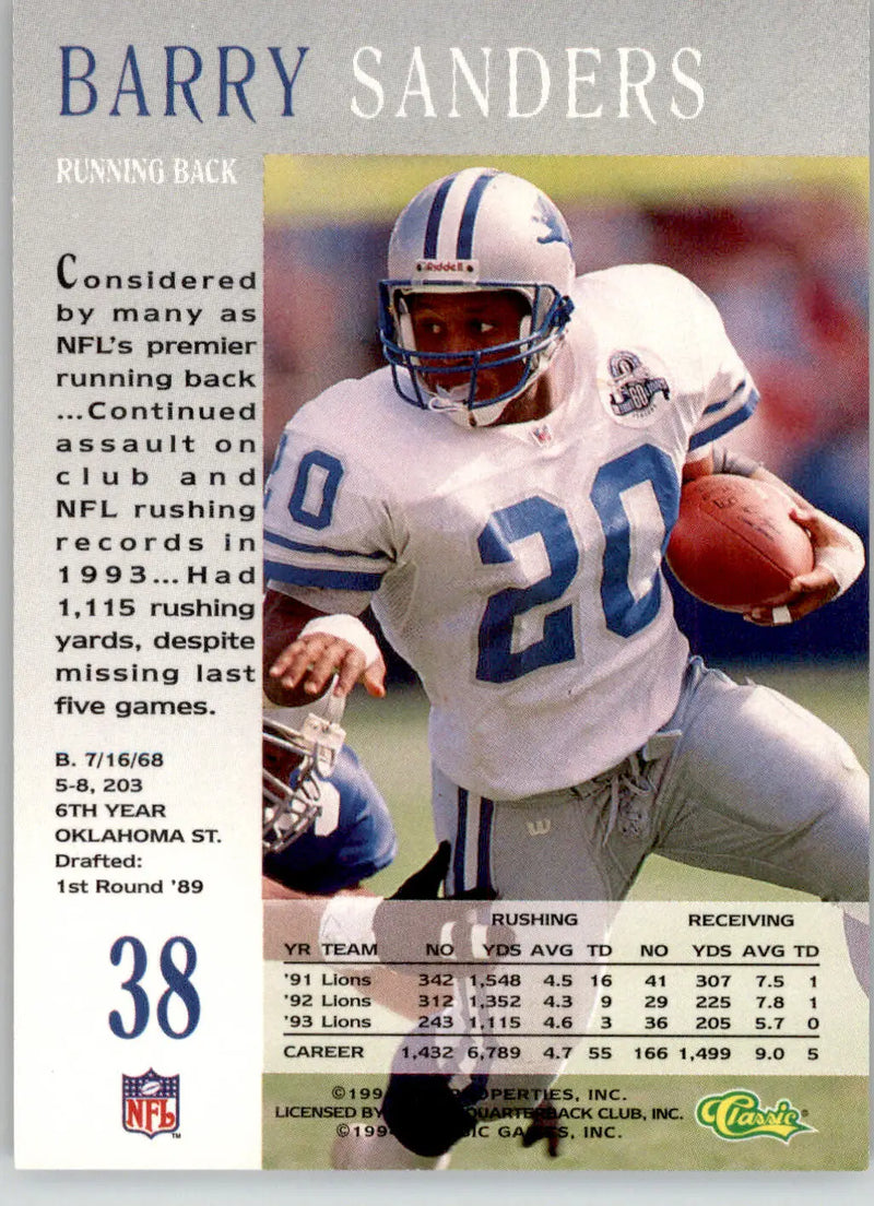 Barry Sanders - 1994 Pro Line Live - #38 - Football - Football Card Single