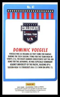 Baseball 2025 Panini Stars & Stripes USA Baseball Stripes #41 Dominic Voegele - Baseball Card Single