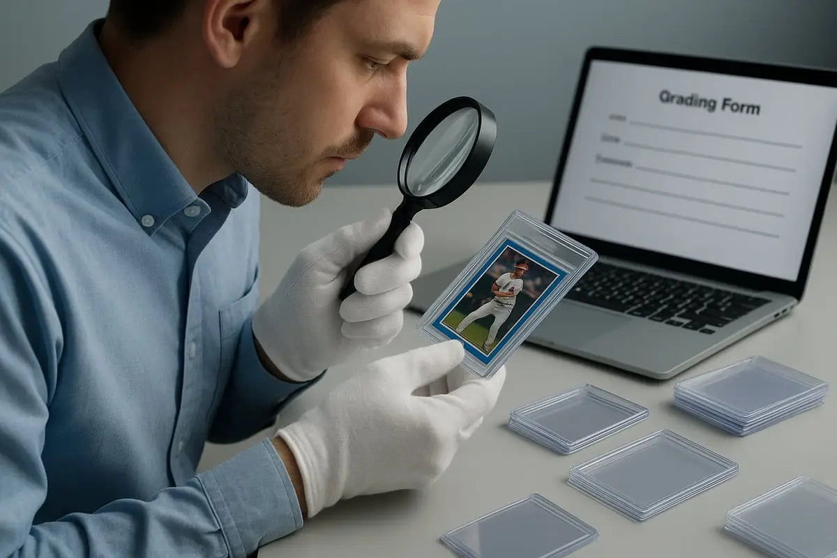 Baseball sports card in protective sleeve for grading