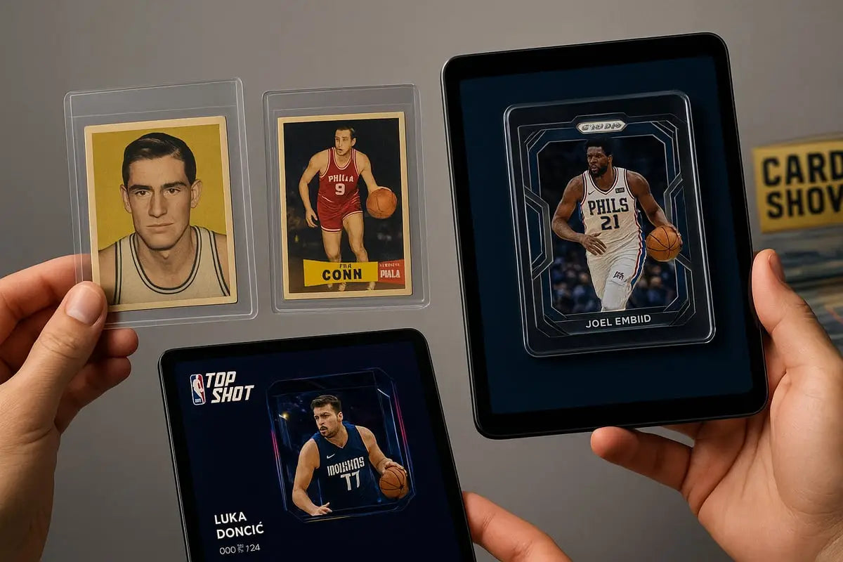 NBA trading cards collection in clear display case with black border
