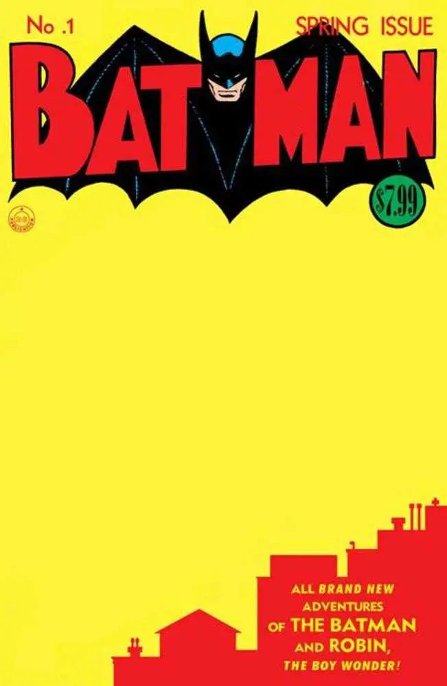 Classic Batman comic book cover with black bat symbol on yellow for Facsimile Edition